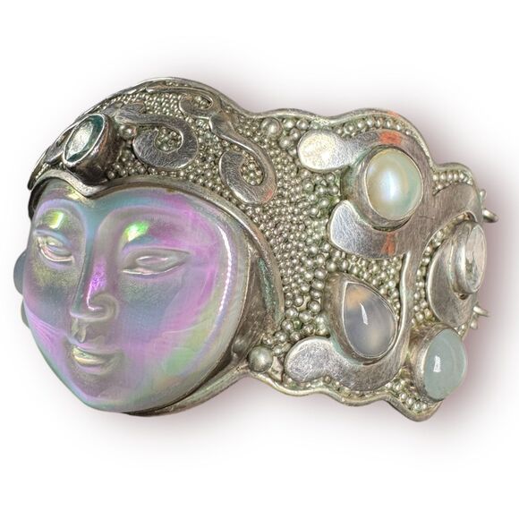 Sajen Carved Welo Opal Moon Cuff Bracelet "Keeper of the Moon" Vintage RARE - Picture 7 of 8